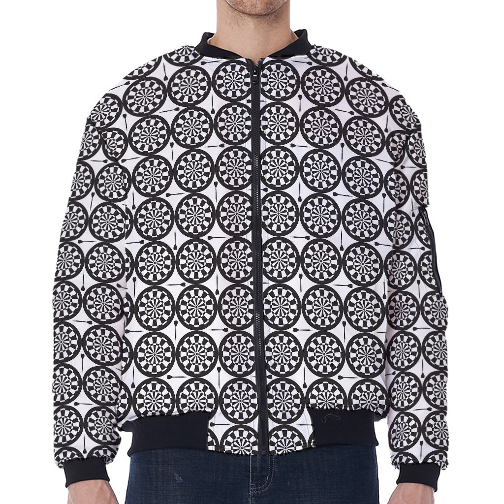 Black And White Dartboard Pattern Print Zip Sleeve Bomber Jacket