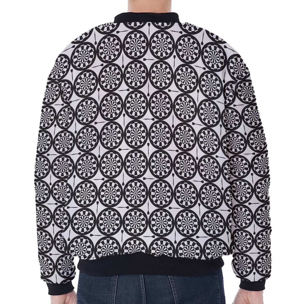 Black And White Dartboard Pattern Print Zip Sleeve Bomber Jacket