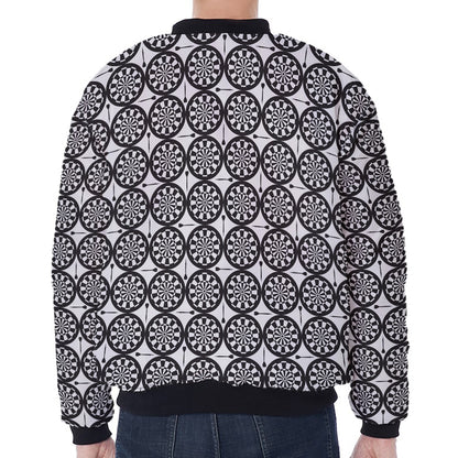 Black And White Dartboard Pattern Print Zip Sleeve Bomber Jacket