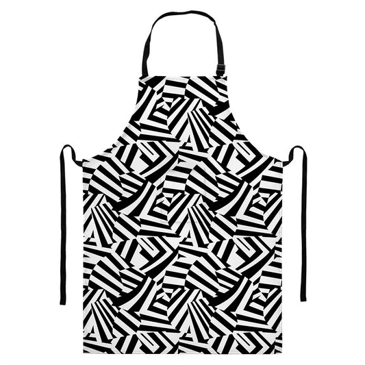 Black And White Dazzle Pattern Print Bib Apron With Pocket