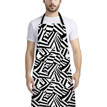 Black And White Dazzle Pattern Print Bib Apron With Pocket