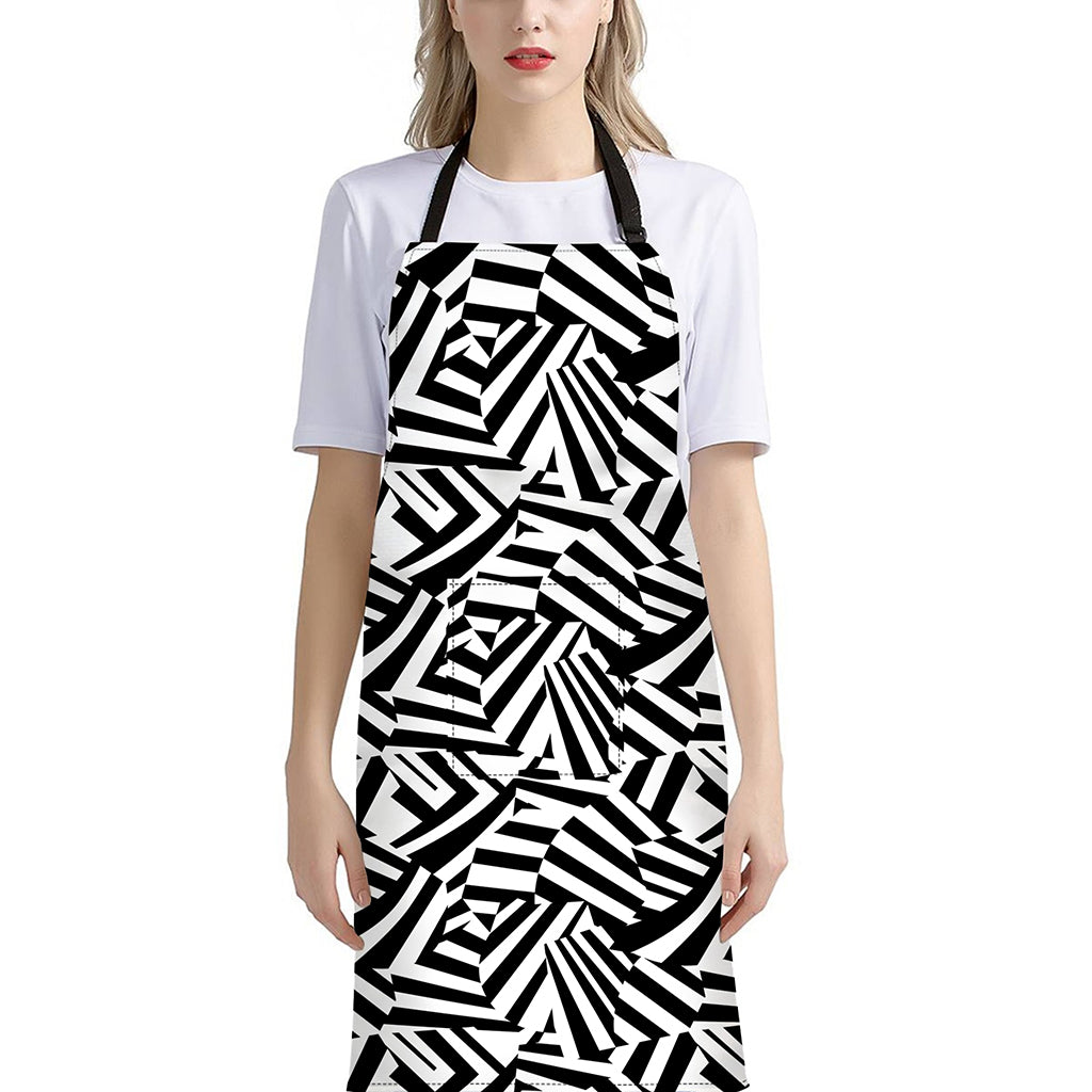 Black And White Dazzle Pattern Print Bib Apron With Pocket