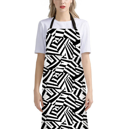 Black And White Dazzle Pattern Print Bib Apron With Pocket