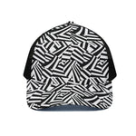 Black And White Dazzle Pattern Print Black Mesh Trucker Cap