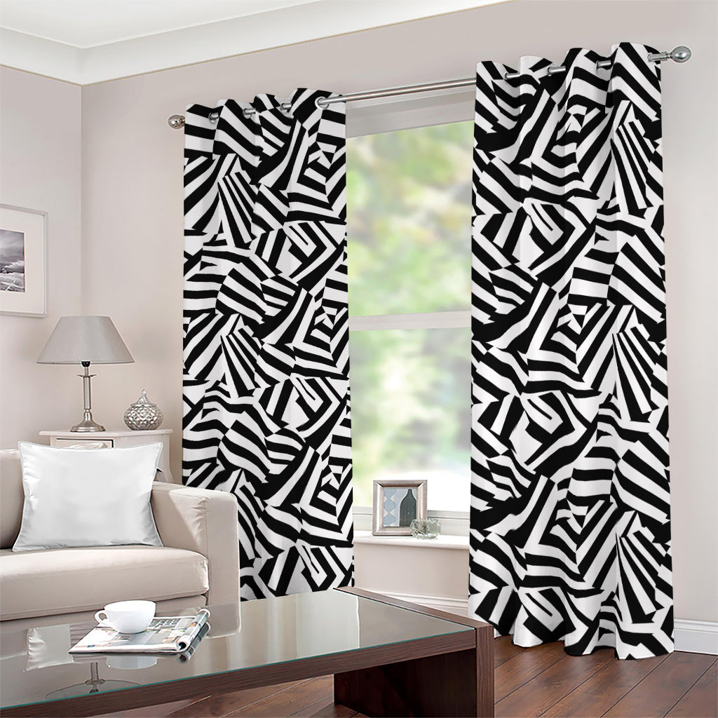 Black And White Dazzle Pattern Print Blackout Grommet Curtains