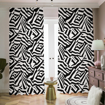 Black And White Dazzle Pattern Print Blackout Pencil Pleat Curtains