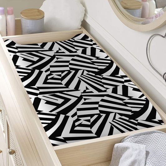 Black And White Dazzle Pattern Print Changing Pad Cover