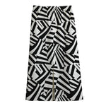 Black And White Dazzle Pattern Print Cotton Front Slit Maxi Skirt