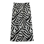Black And White Dazzle Pattern Print Cotton Front Slit Maxi Skirt