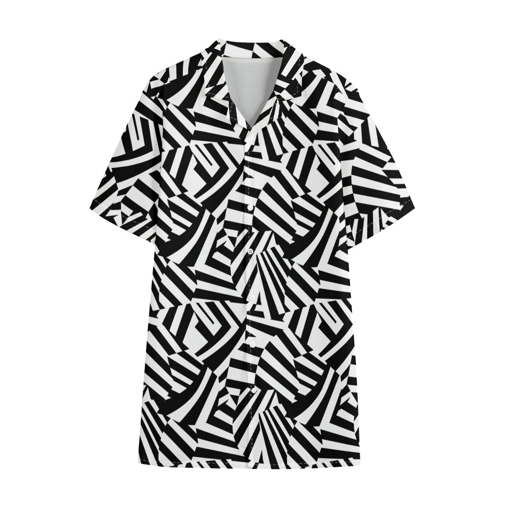 Black And White Dazzle Pattern Print Cotton Hawaiian Shirt