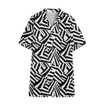 Black And White Dazzle Pattern Print Cotton Hawaiian Shirt