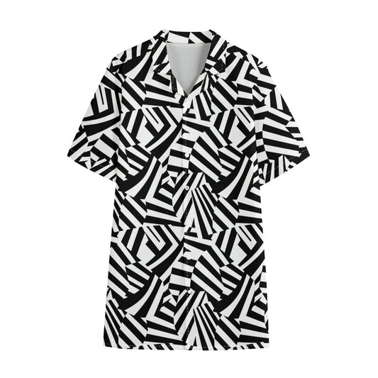 Black And White Dazzle Pattern Print Cotton Hawaiian Shirt