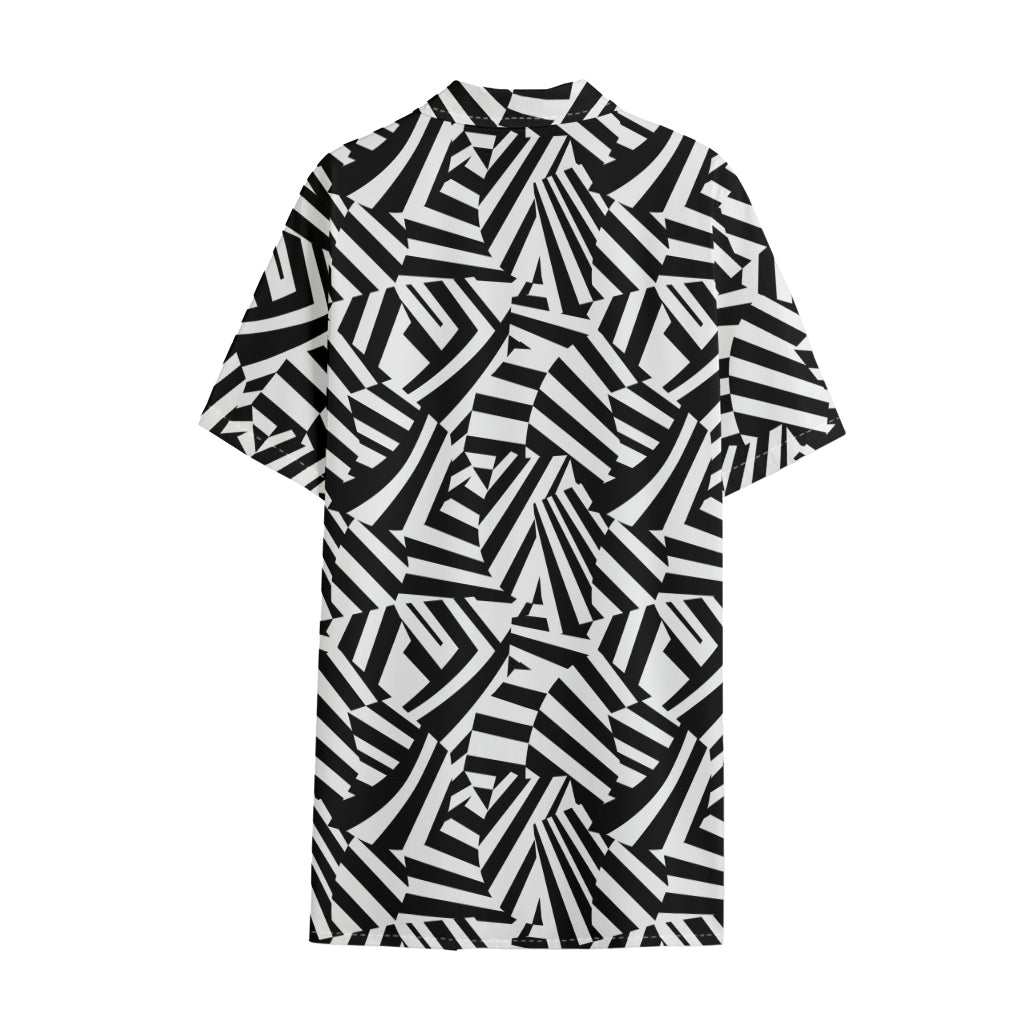 Black And White Dazzle Pattern Print Cotton Hawaiian Shirt