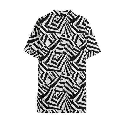 Black And White Dazzle Pattern Print Cotton Hawaiian Shirt