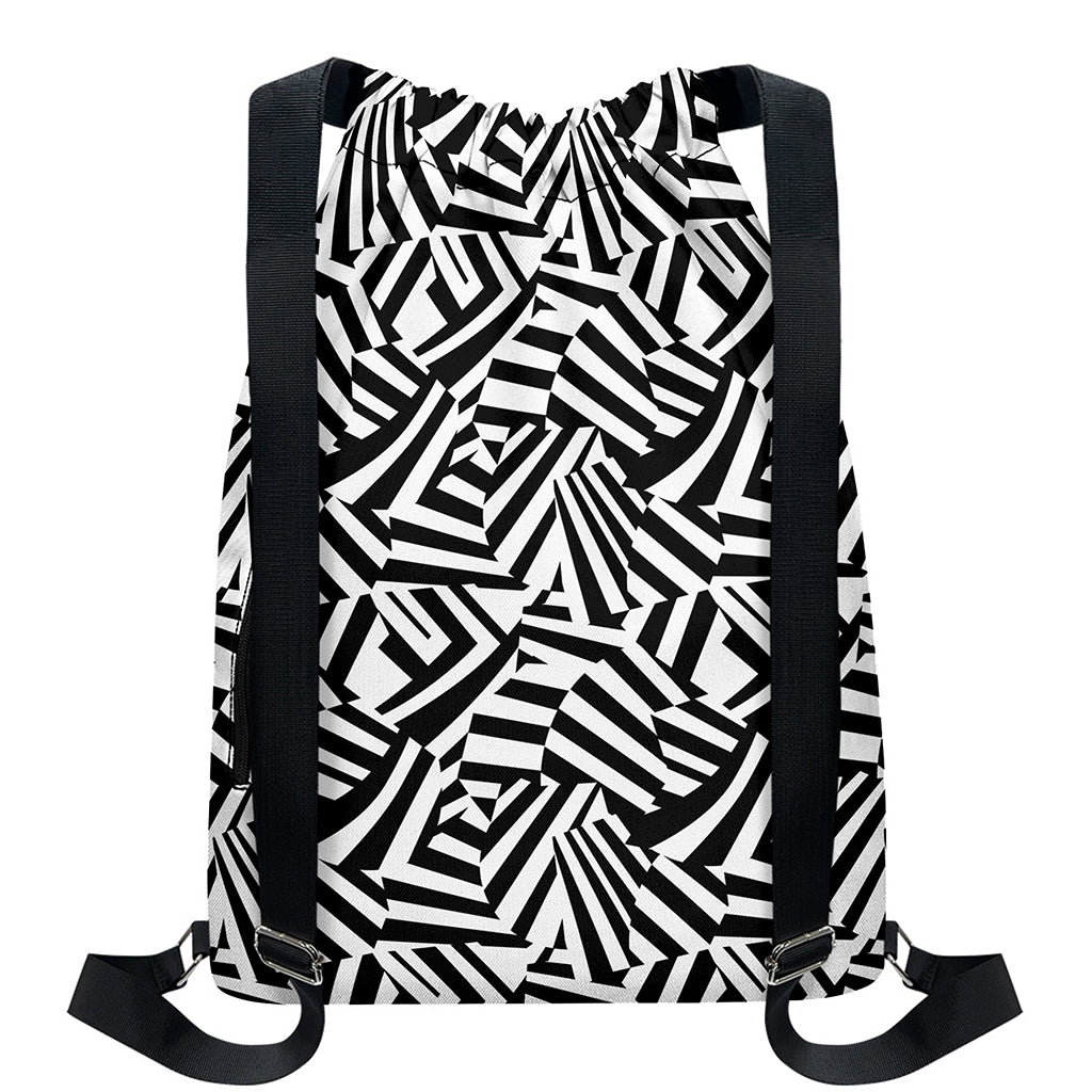 Black And White Dazzle Pattern Print Drawstring Backpack