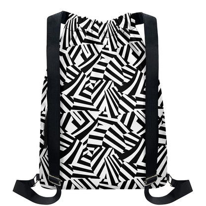 Black And White Dazzle Pattern Print Drawstring Backpack