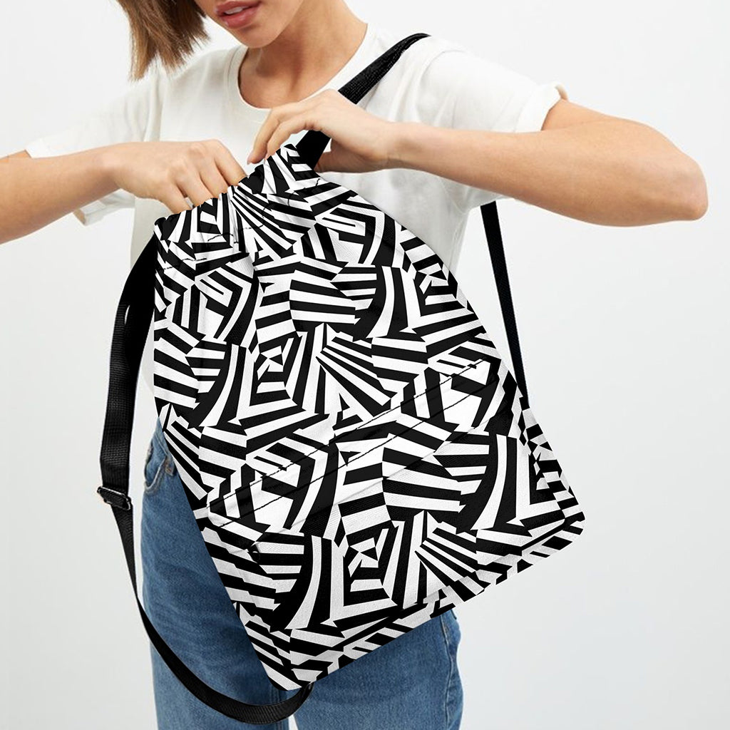 Black And White Dazzle Pattern Print Drawstring Backpack
