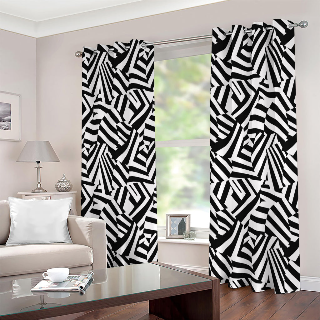 Black And White Dazzle Pattern Print Extra Wide Grommet Curtains