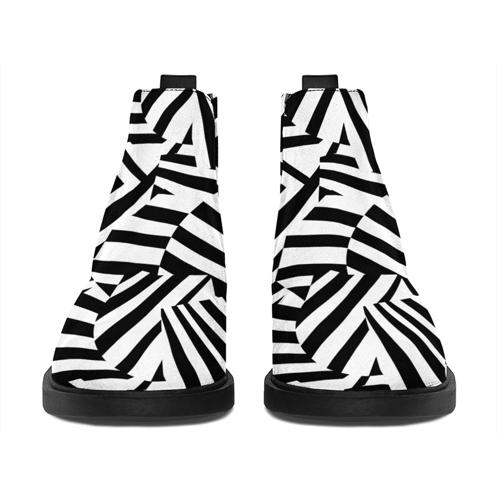 Black And White Dazzle Pattern Print Flat Ankle Boots
