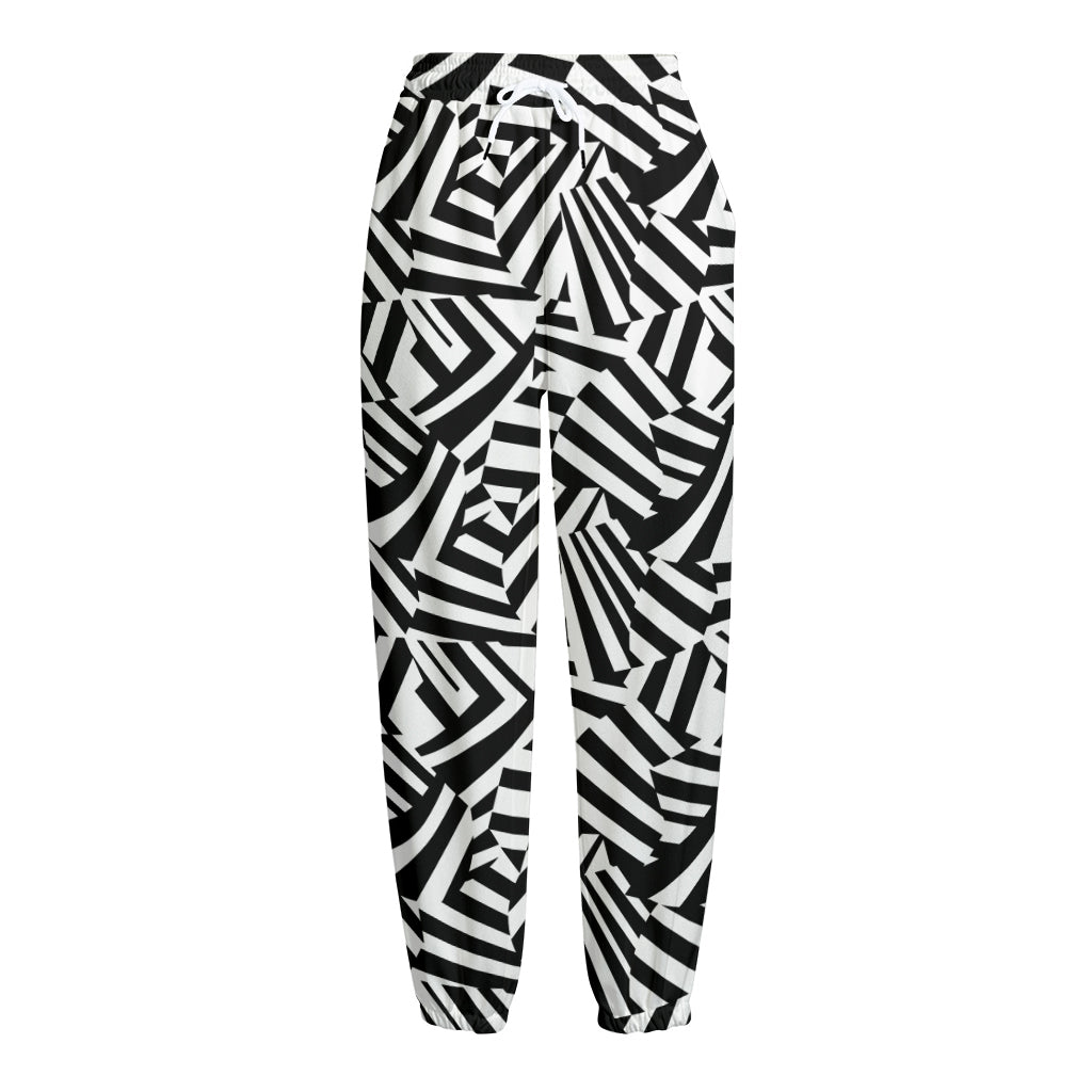 Black And White Dazzle Pattern Print Fleece Lined Knit Pants