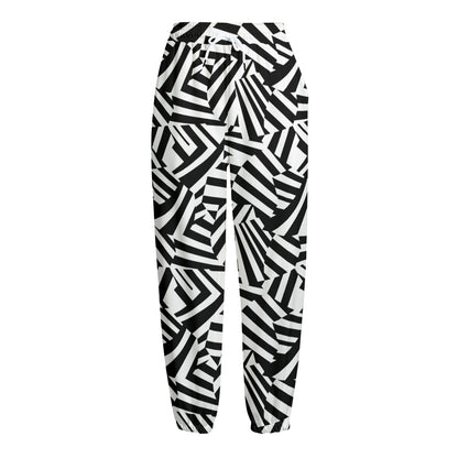 Black And White Dazzle Pattern Print Fleece Lined Knit Pants