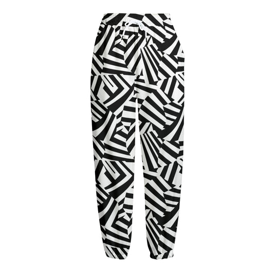 Black And White Dazzle Pattern Print Fleece Lined Knit Pants