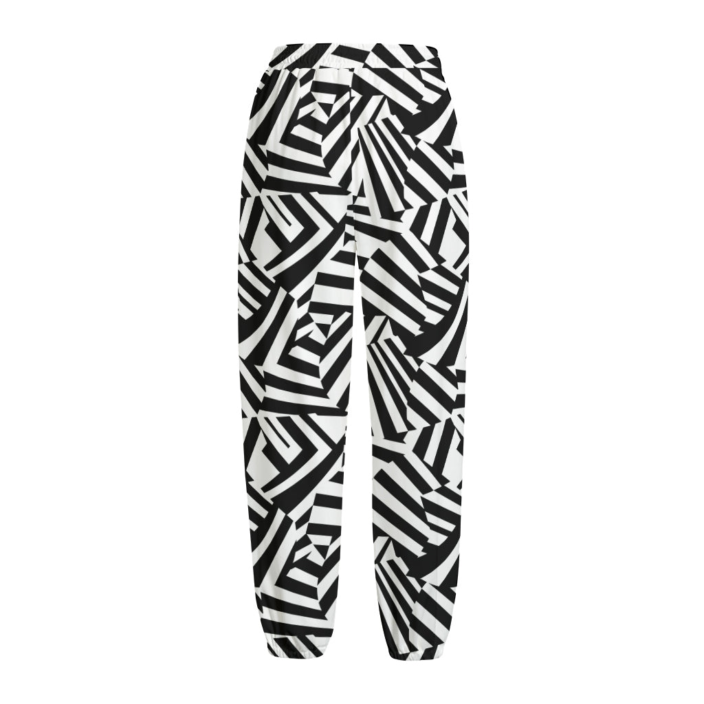 Black And White Dazzle Pattern Print Fleece Lined Knit Pants