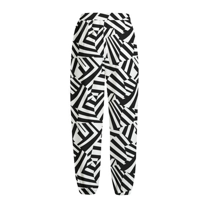 Black And White Dazzle Pattern Print Fleece Lined Knit Pants