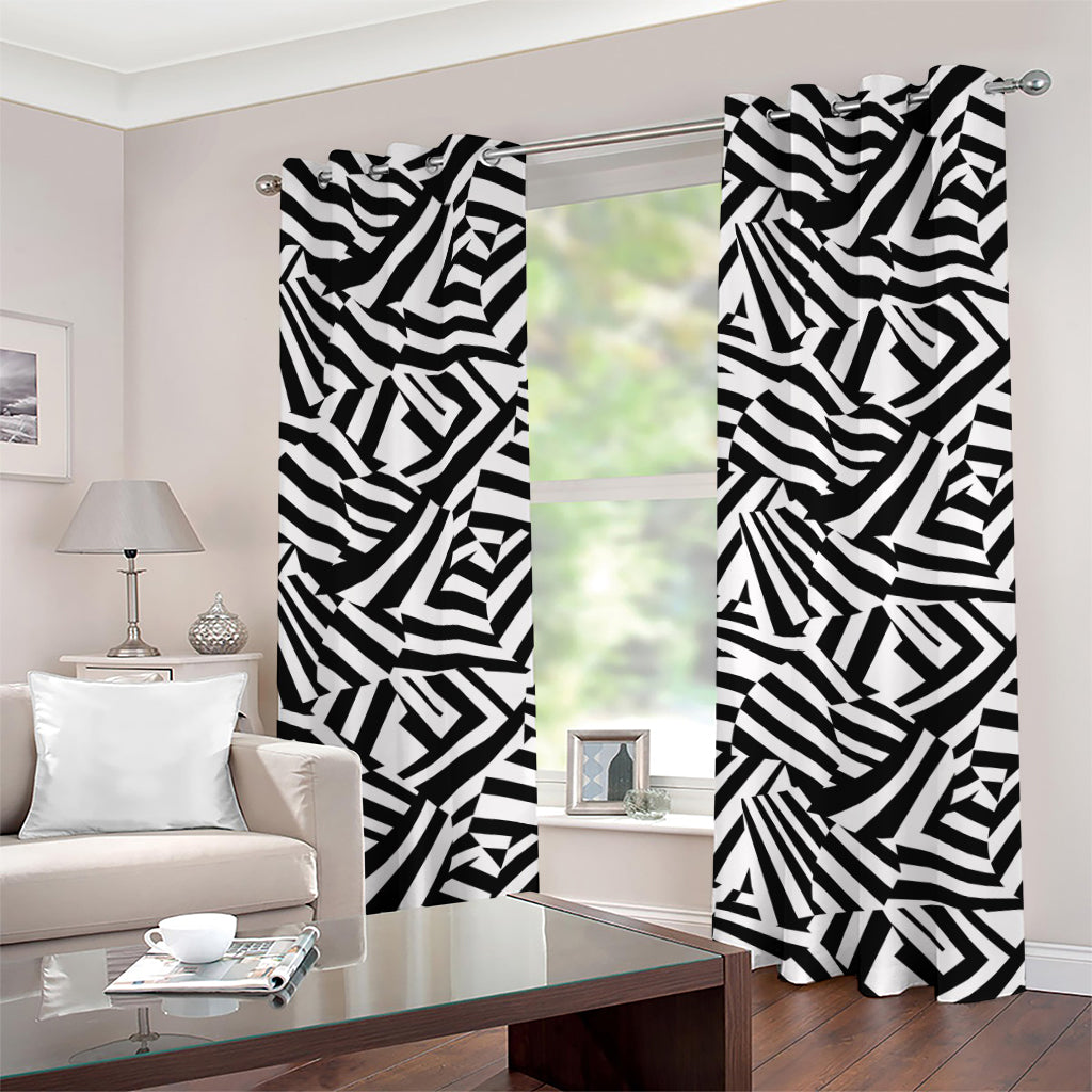 Black And White Dazzle Pattern Print Grommet Curtains