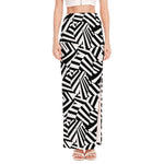 Black And White Dazzle Pattern Print High Slit Maxi Skirt