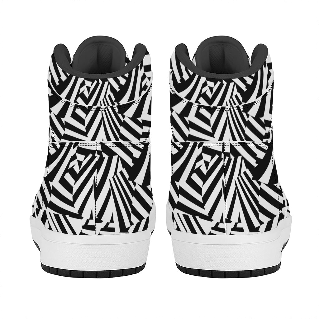 Black And White Dazzle Pattern Print High Top Leather Sneakers