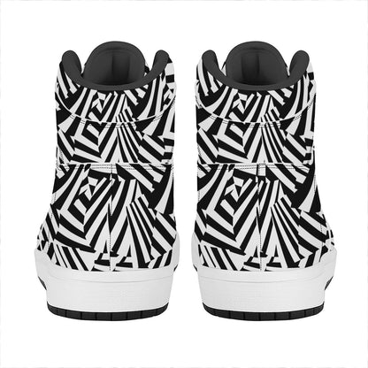 Black And White Dazzle Pattern Print High Top Leather Sneakers