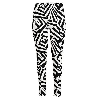 Black And White Dazzle Pattern Print High-Waisted Pocket Leggings