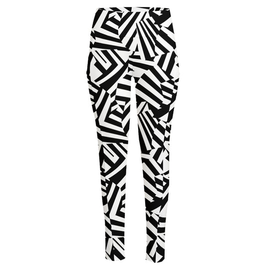 Black And White Dazzle Pattern Print High-Waisted Pocket Leggings