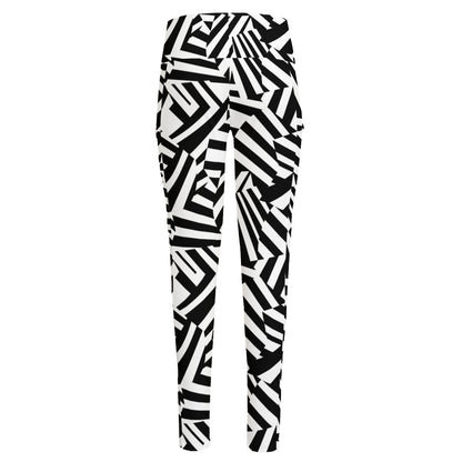Black And White Dazzle Pattern Print High-Waisted Pocket Leggings