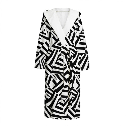Black And White Dazzle Pattern Print Hooded Bathrobe