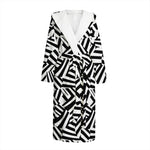Black And White Dazzle Pattern Print Hooded Bathrobe