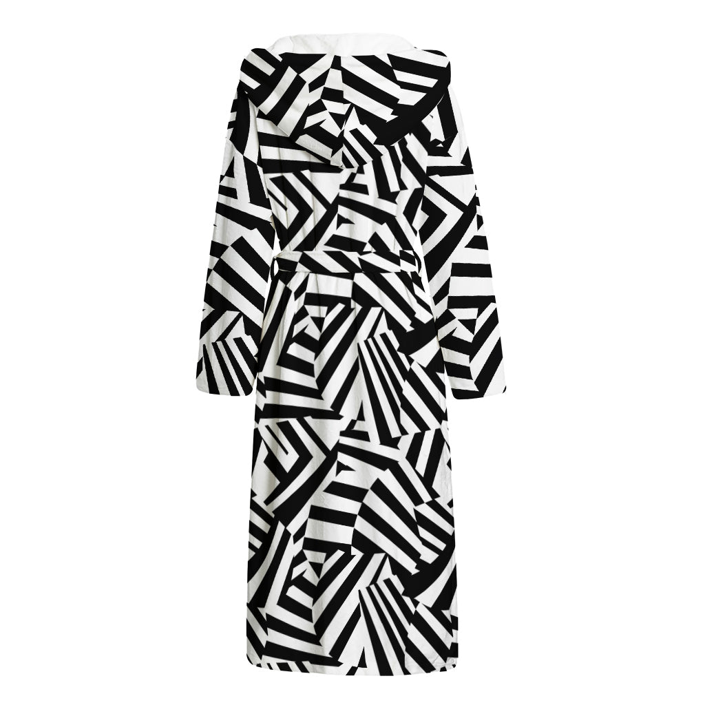 Black And White Dazzle Pattern Print Hooded Bathrobe