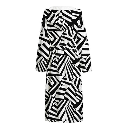 Black And White Dazzle Pattern Print Hooded Bathrobe