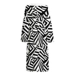 Black And White Dazzle Pattern Print Hooded Bathrobe