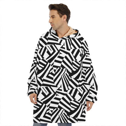 Black And White Dazzle Pattern Print Hoodie Blanket
