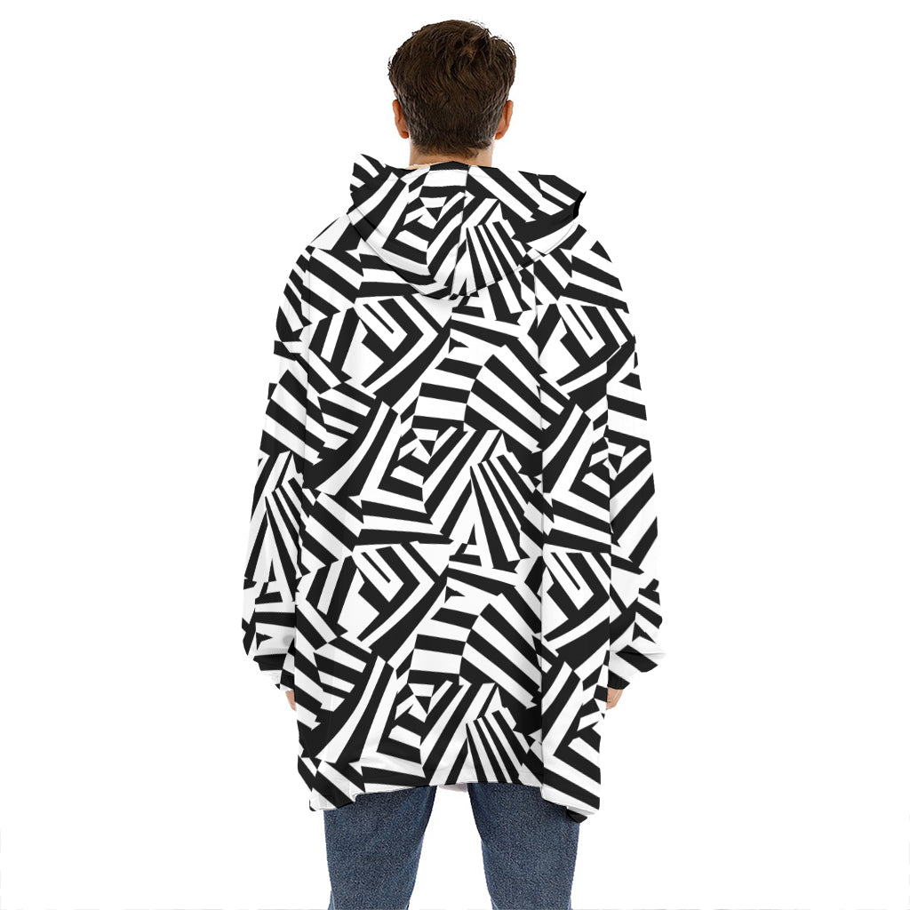 Black And White Dazzle Pattern Print Hoodie Blanket