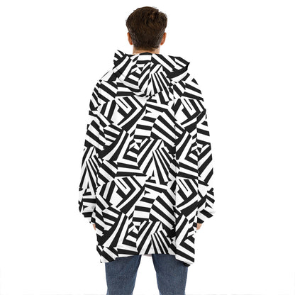 Black And White Dazzle Pattern Print Hoodie Blanket