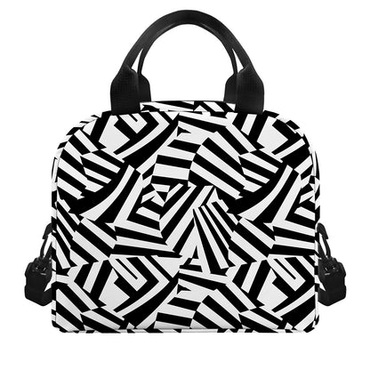 Black And White Dazzle Pattern Print Insulated Lunch Bag