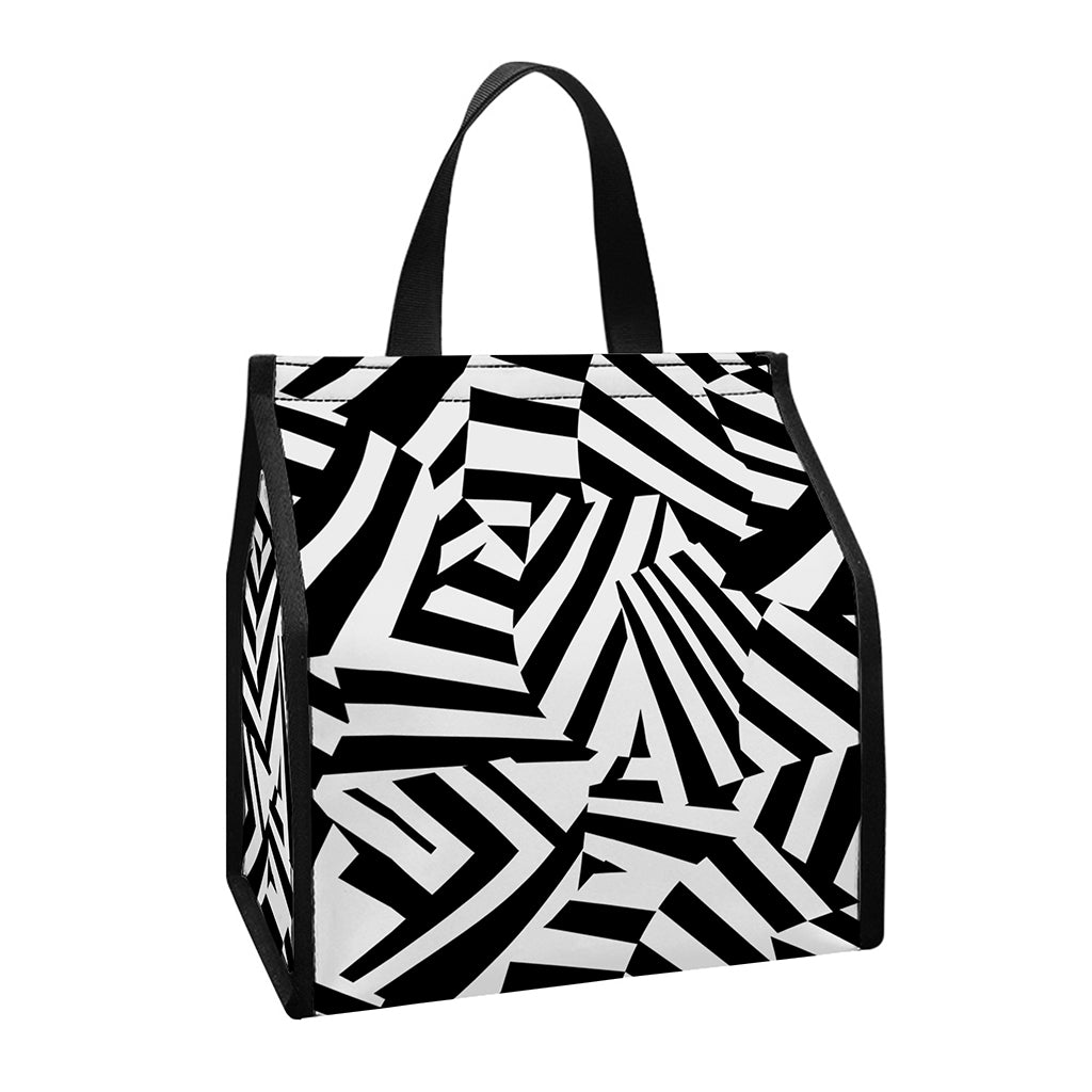 Black And White Dazzle Pattern Print Insulated Lunch Tote