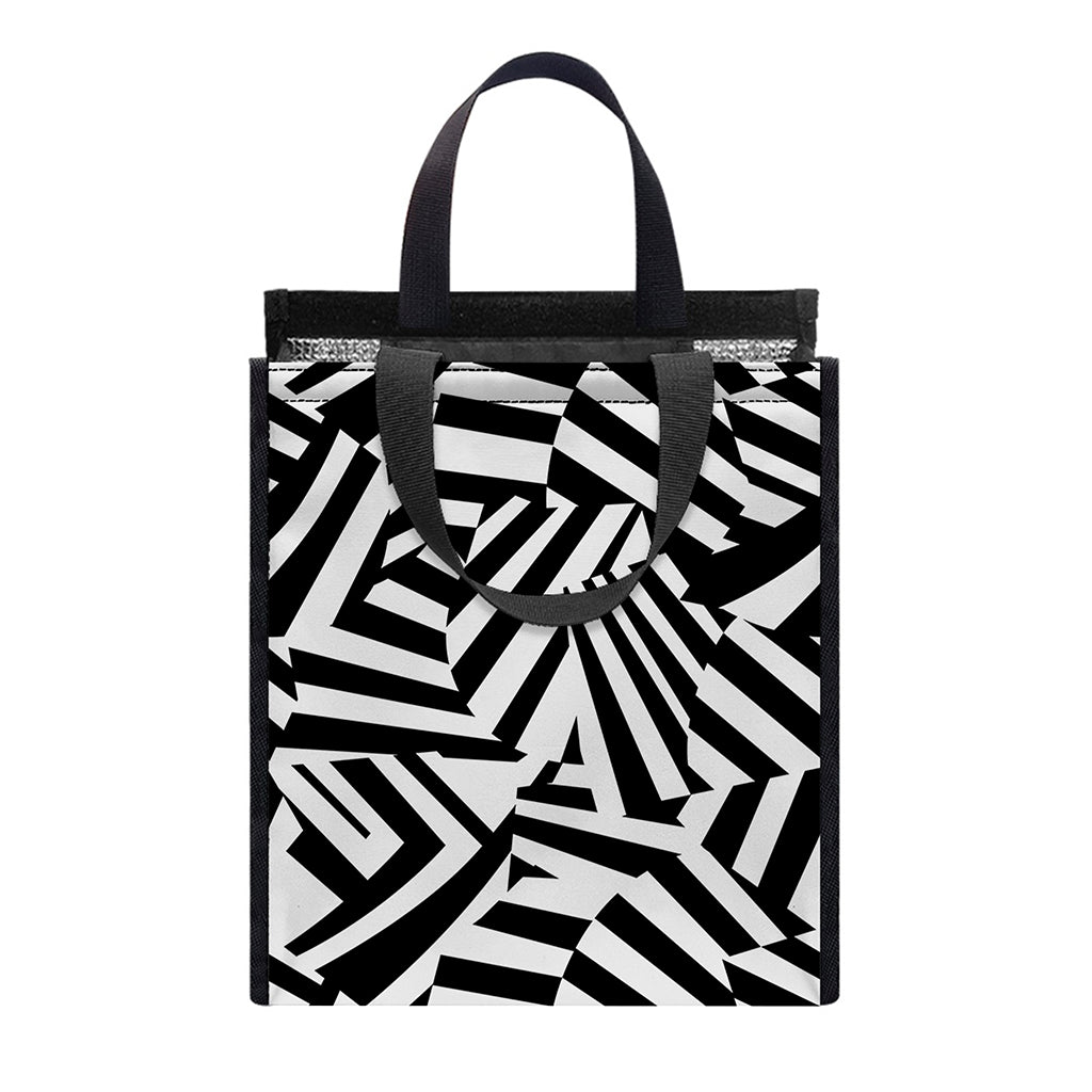 Black And White Dazzle Pattern Print Insulated Lunch Tote