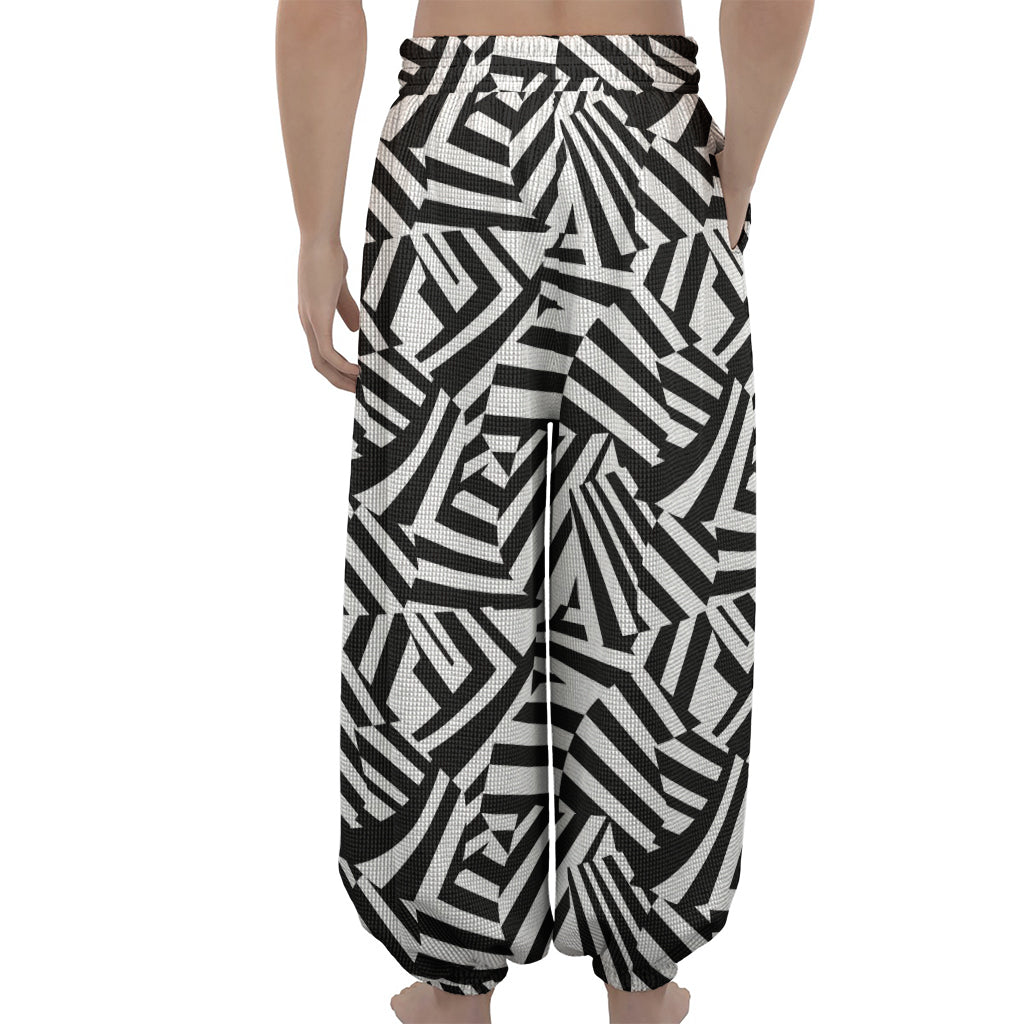 Black And White Dazzle Pattern Print Lantern Pants
