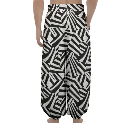 Black And White Dazzle Pattern Print Lantern Pants