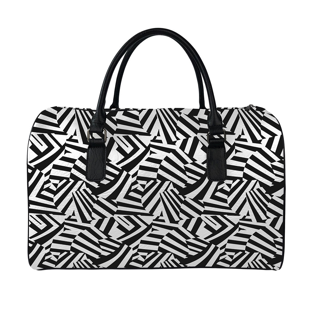 Black And White Dazzle Pattern Print Leather Duffle Bag