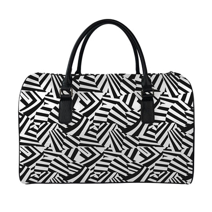Black And White Dazzle Pattern Print Leather Duffle Bag